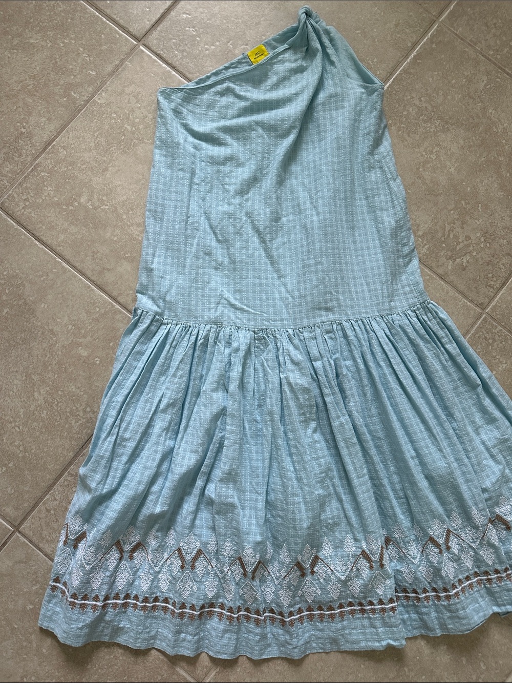Roller Rabbit Light Blue Embroidered Tiered Maxi Skirt